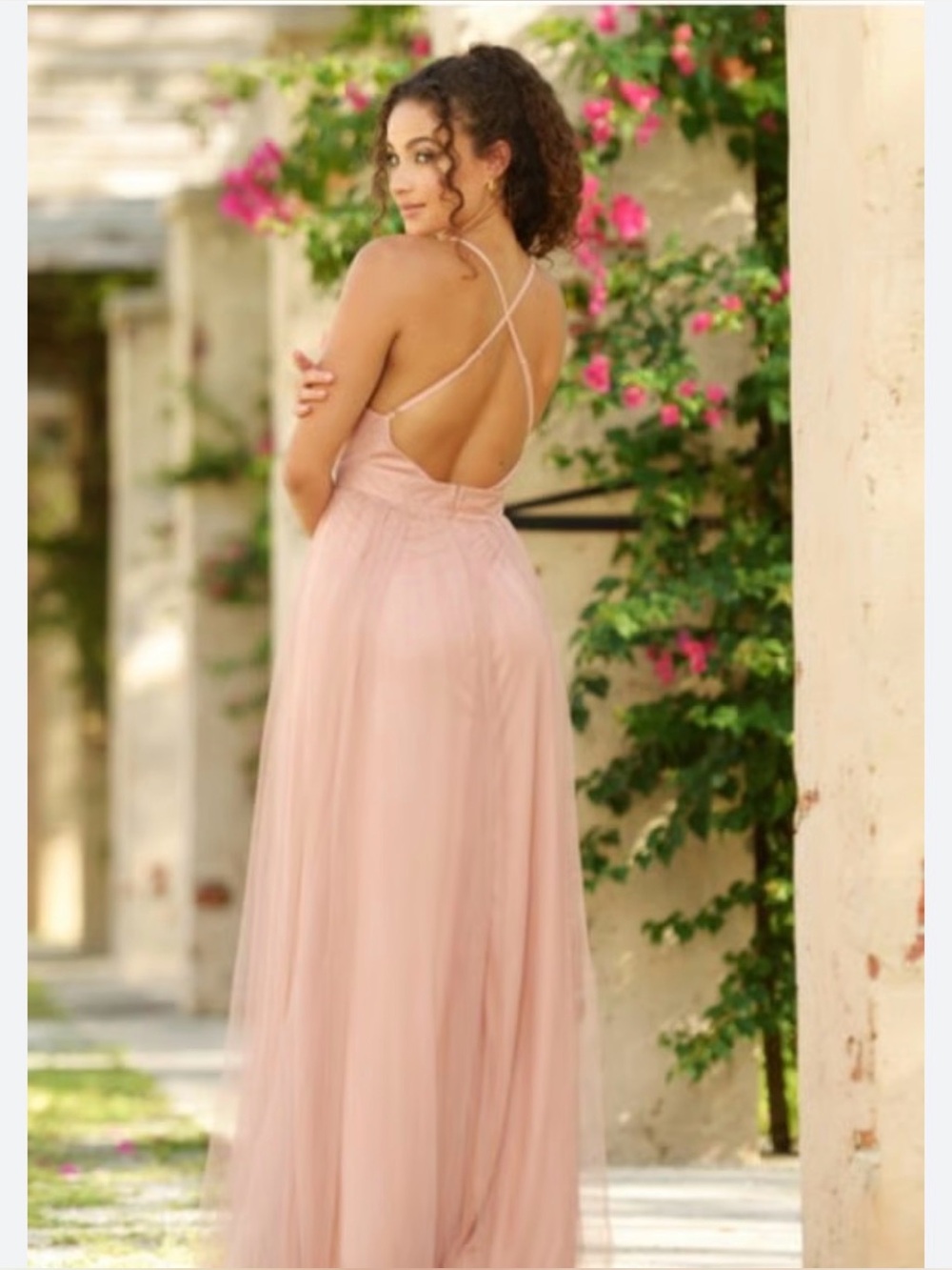 New Gorgeous LUXXEL Dusty Rose Tulle Maxi Dress Size S - Picture 2 of 14